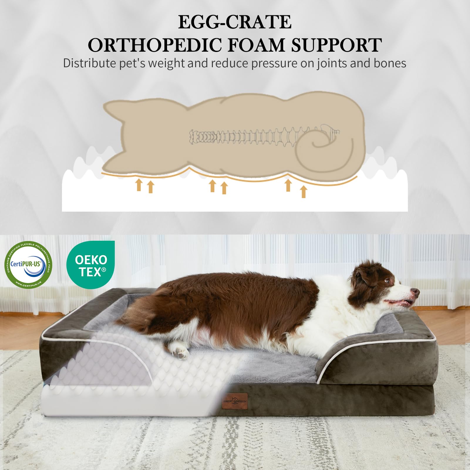 Comfort Expression Waterproof Orthopedic Dog Bed for Extra Large Dogs