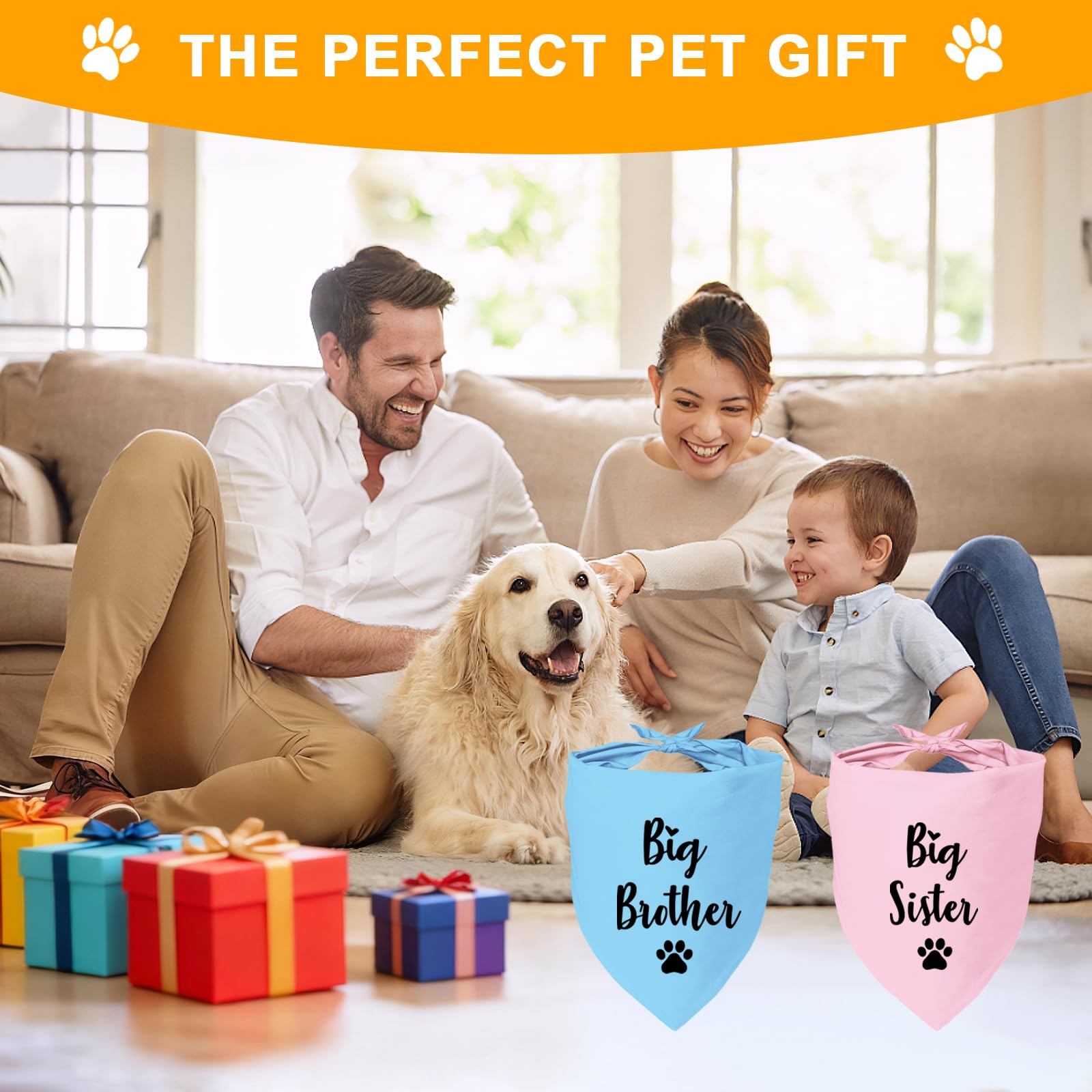 Big Sister and Big Brother Pet Dog Bandana, Triangle Scarf for Small Medium Large Dogs, Baby Announcement Gender Reveal Photo Prop Pet Scarf for Dog Lover, 2 Packs