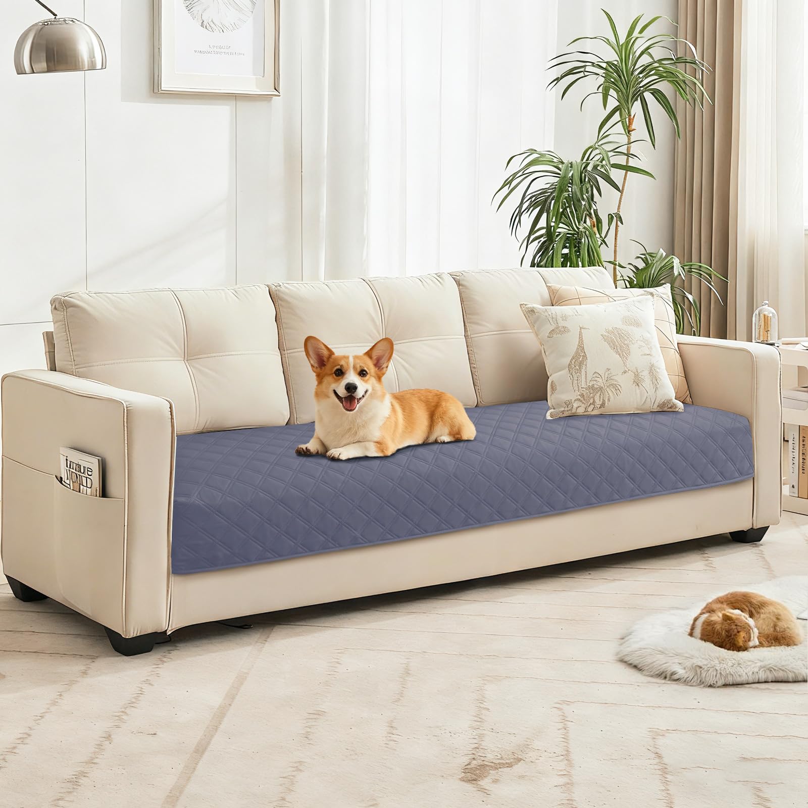 CYCMACO Waterproof Dog Bed Cover, Non-Slip Dog Blanket for Couch, Couch Covers for Dogs Washable, Pet Blanket for Furniture, Pet Bed Mat for Sofa, Car, Pet Supplies (82x102 Inch, Grey Blue)
