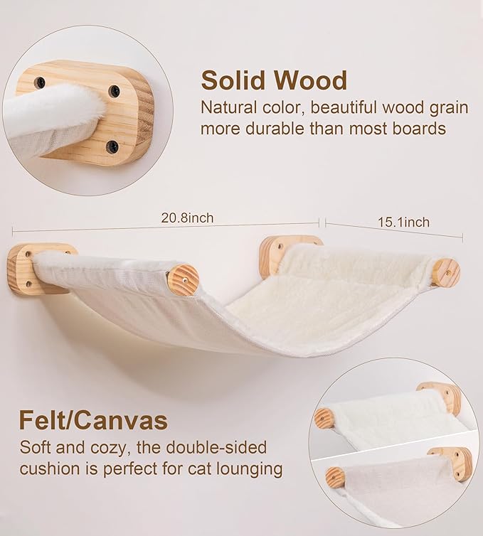 Cat Wall Hammock Set, Cat Wall Shelves with Bed & 2 Four-Step Ladders