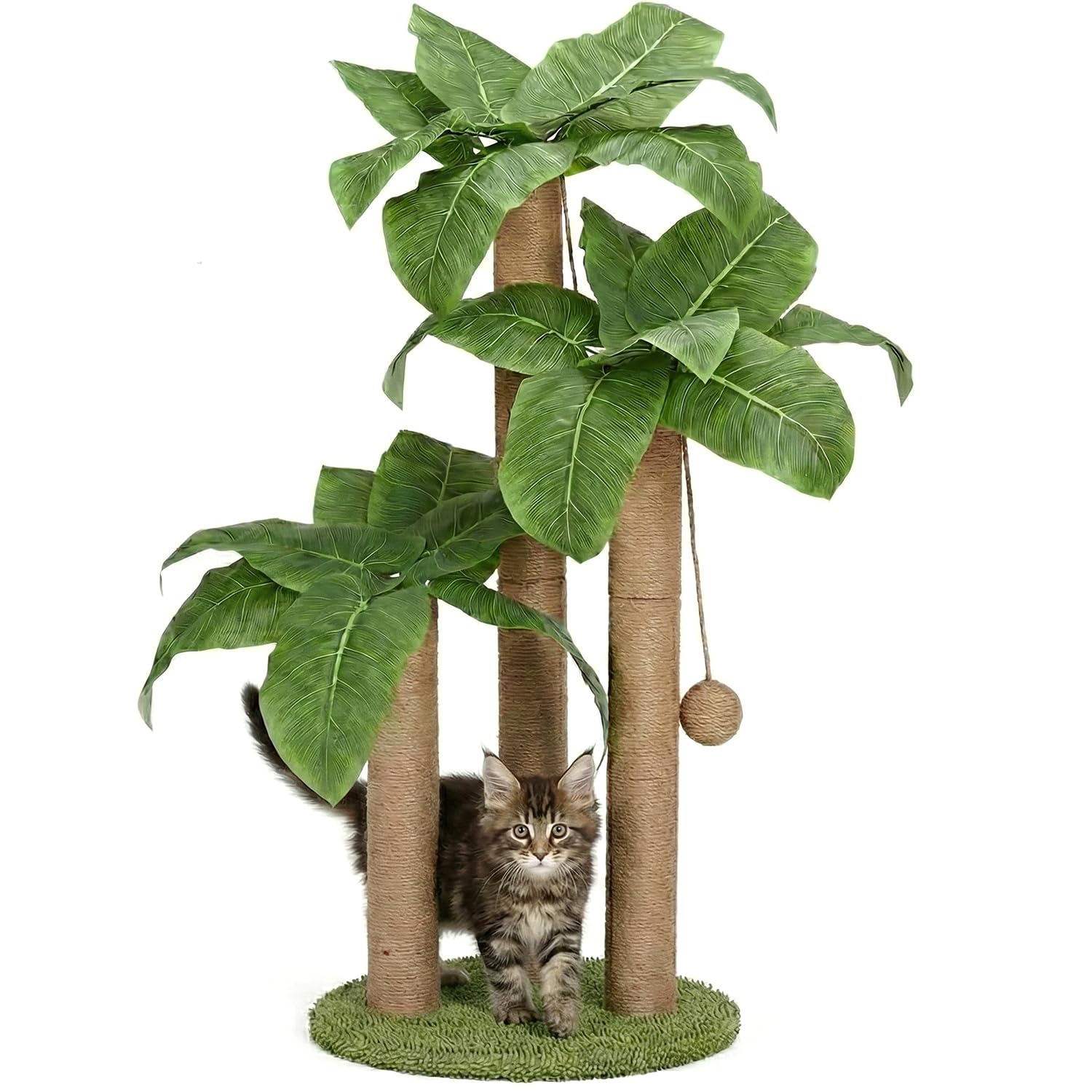 LEMONDA 31.5Inch Cat Scratching Post,Cat Scratcher Tree with 3 Scratching Poles & 2 Interactive Dangling Balls,Cats Scratching Posts for Indoor Kitten & Adult Cats