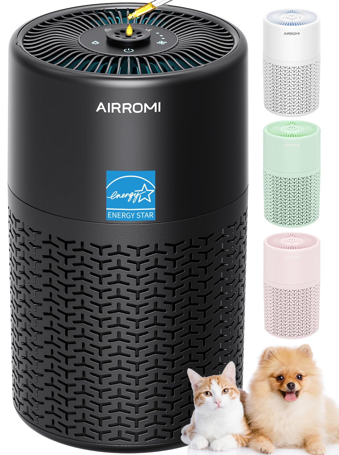 AIRROMI Pets Air Purifier for Home Allergies,Up to 660 ft². HEPA Deodorizing Activated Carbon Filter,With Fragrance Sponge for Better Sleep,Night Light,Pet Dander,Smoke,Odors,Air Cleaner A2002 White