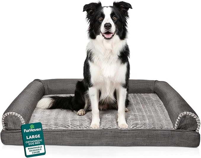 Furhaven Orthopedic Dog Bed for Large Dogs w/ Removable Bolsters & Washable Cover, For Dogs Up to 95 lbs - Plush & Suede Sofa - Espresso, Jumbo/XL