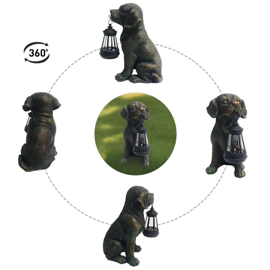 Solar Resin Dog Statue - Garden Art Figurine Dog for Yard Patio Lawn Balcony Decor, Home Houses Holiday Lighting, Outdoor Decoration, Unique Birthdays Ideal Gifts for Mom Grandma Women Wife Sister