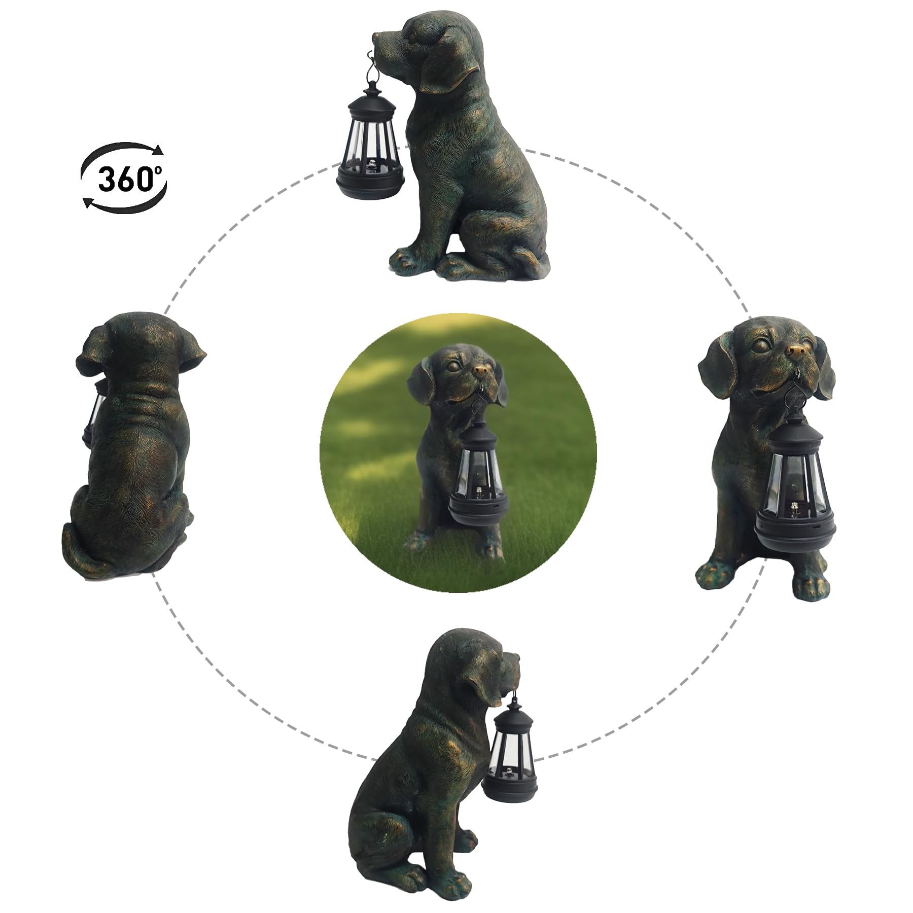 Solar Resin Dog Statue - Garden Art Figurine Dog for Yard Patio Lawn Balcony Decor, Home Houses Holiday Lighting, Outdoor Decoration, Unique Birthdays Ideal Gifts for Mom Grandma Women Wife Sister