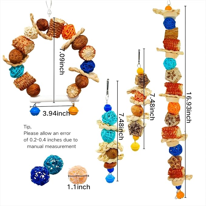 XLpeixin Parakeet Parrot Swing Toys,Bird Cage Hanging Chewing Toys