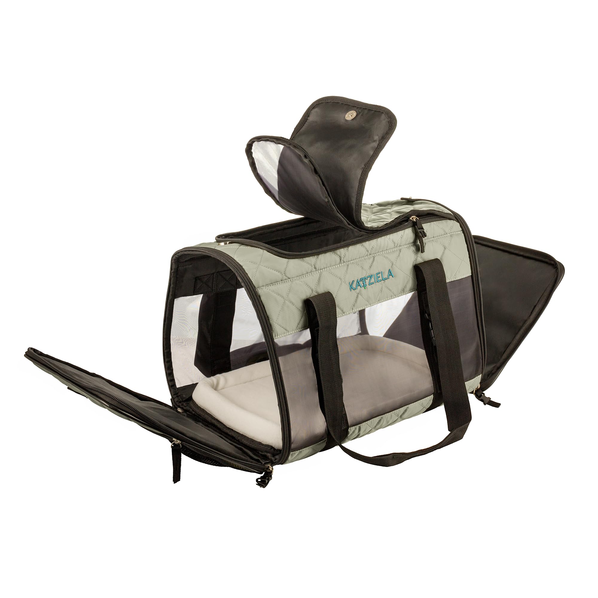 Deluxe Quilted Airline Approved Pet Dog & Cat Carrier for Airplane Travel - by Katziela (Large, Gray)