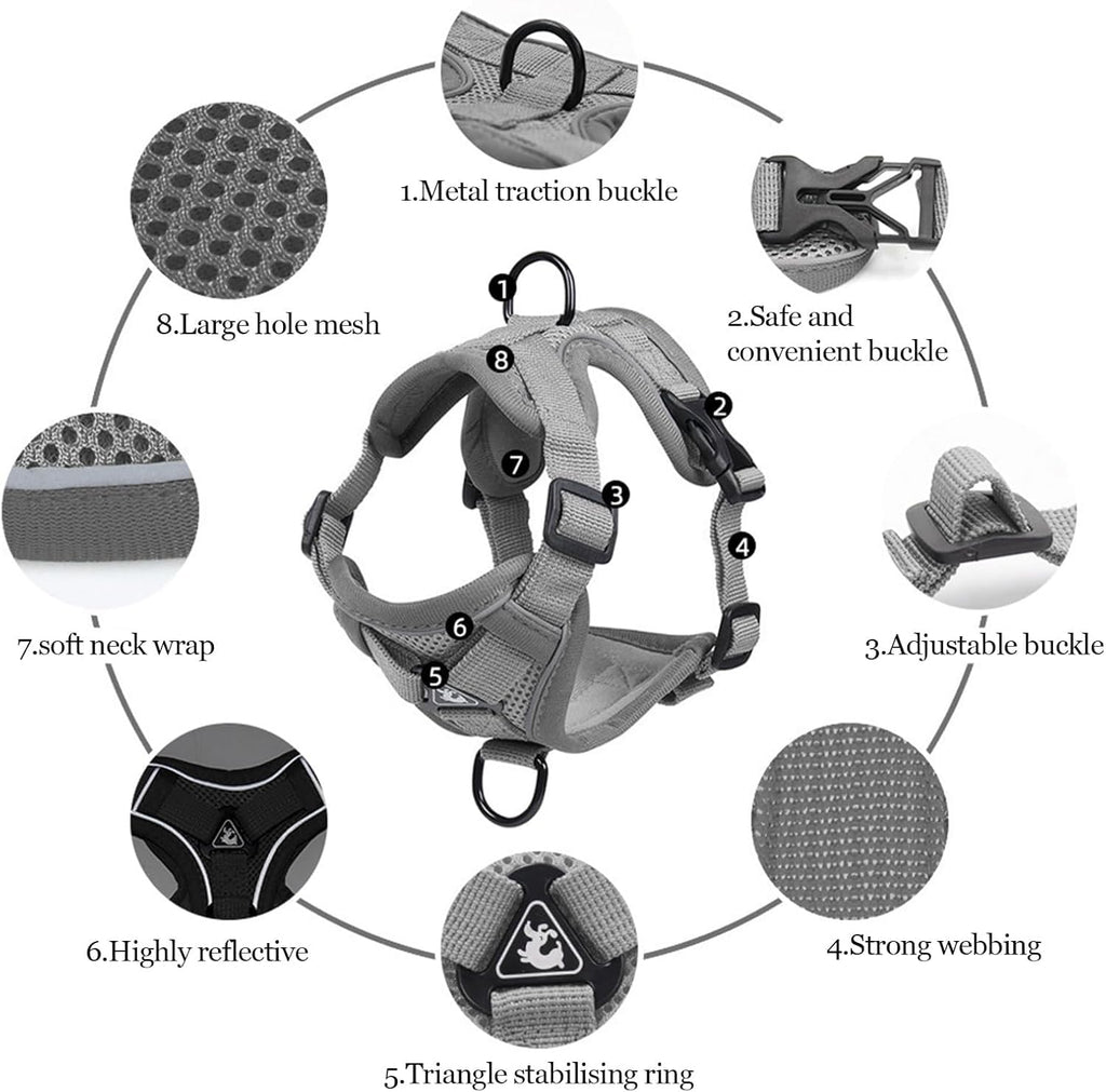 Wanheart Summer cat Chest Harness and Leash, Anti-Escape Adjustable Soft mesh cat Leash and Chest Harness Set for All Types of Cats cat Vests (Grey, XL:16.5-22.04lb)