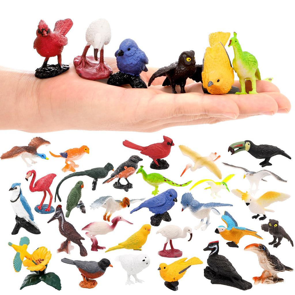 ZENFUN 29 Pieces Realistic Bird Animals Figurines, Mini Bird Model, Birds Cake Cupcake Topper, Parrot Figurine, Miniature Birds Animal Figure for Birthday Party Supply