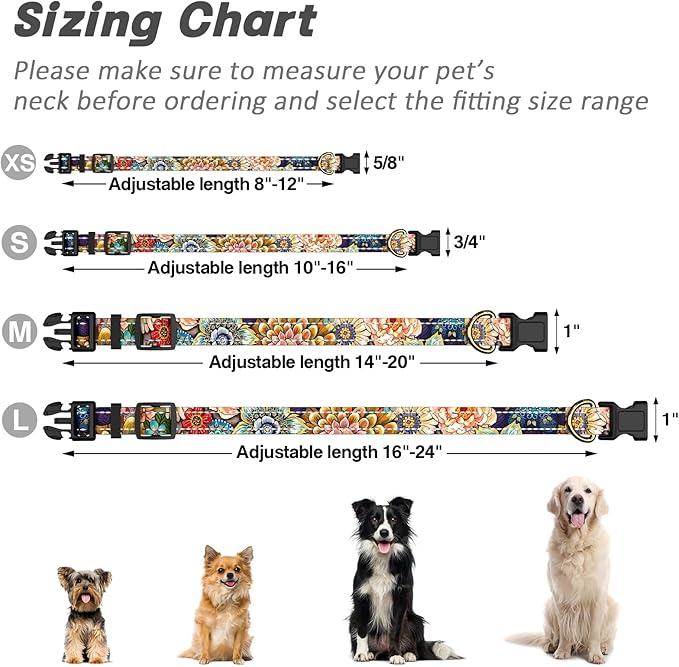 TMOODEL Reflective Dog Collar for Extra Small Dogs, Cute Boho Adjustable Heavy-Duty Nylon Puppy Collar for Boy and Girl Female, Soft Pet Accessories with Quick Release Buckle, Colorful Mandala