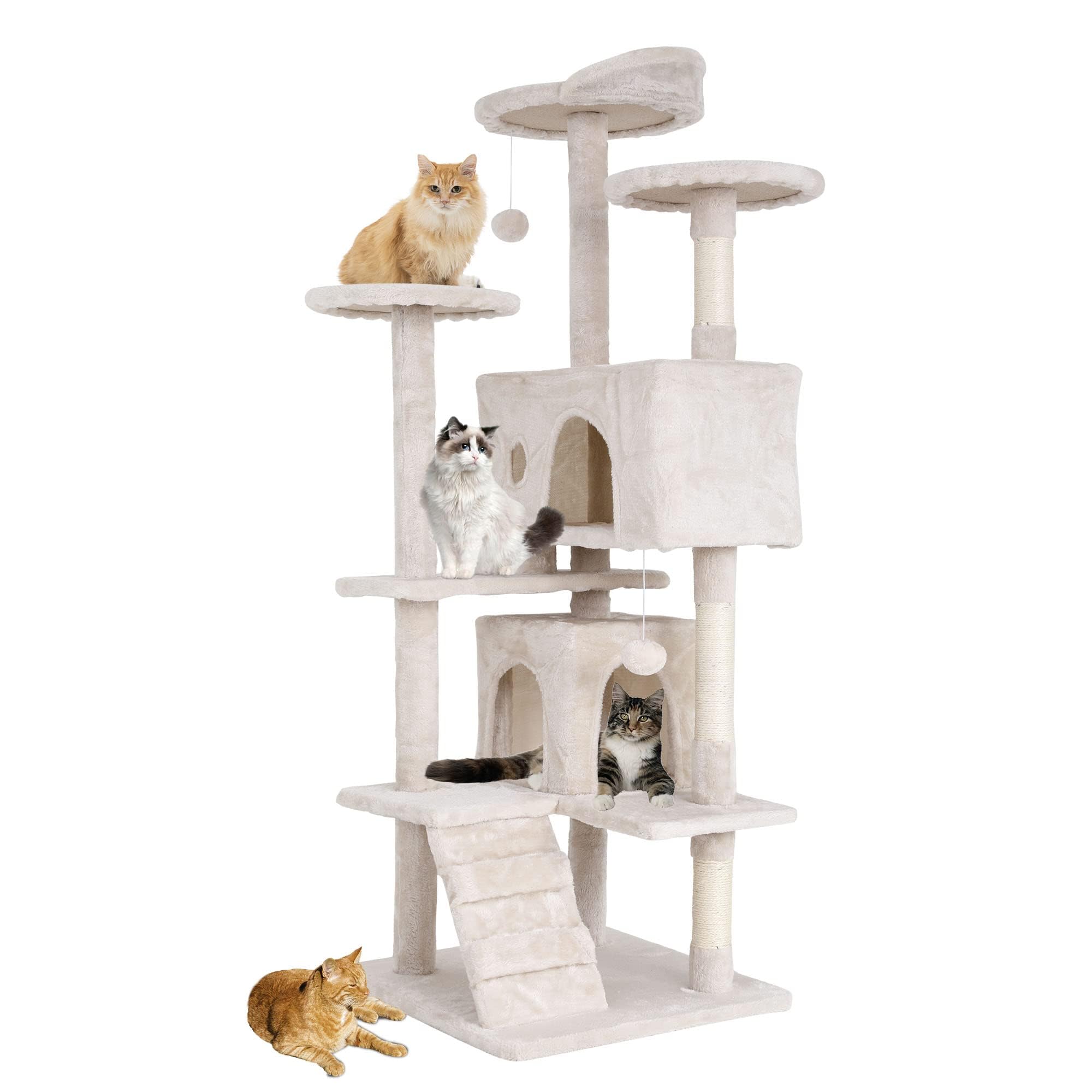 GINMAON Cat Tree for Indoor Cats, Multi-Level Cat Tower with Scratching Posts & Cozy Condo, Space Saving Cat Activity Center, Durable Pet Play House (54in,Beige)