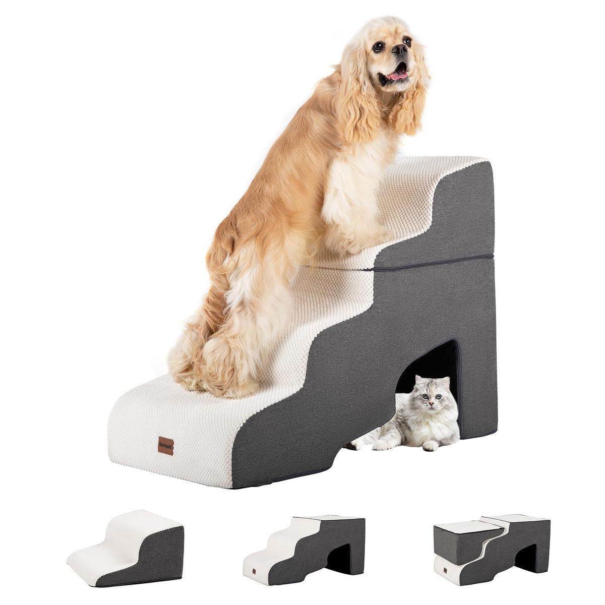 Garnpet Dog Stairs for High Beds, 4-Step Dog Steps for Small Dogs and Cats, Foldable Pet Stairs for High Bed Climbing, Non-Slip Balanced Pet Step Indoor, Light Grey