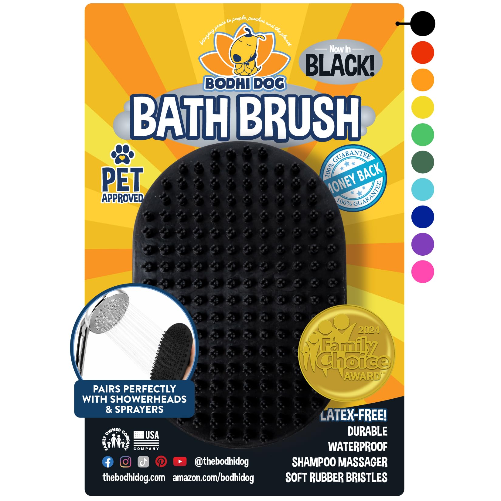 Bodhi Shampoo Brush | Pet Shower & Bath Supplies for Cats & Dogs Grooming | Long & Short Hair Dog Scrubber for Bath | Professional Quality Dog Wash Brush