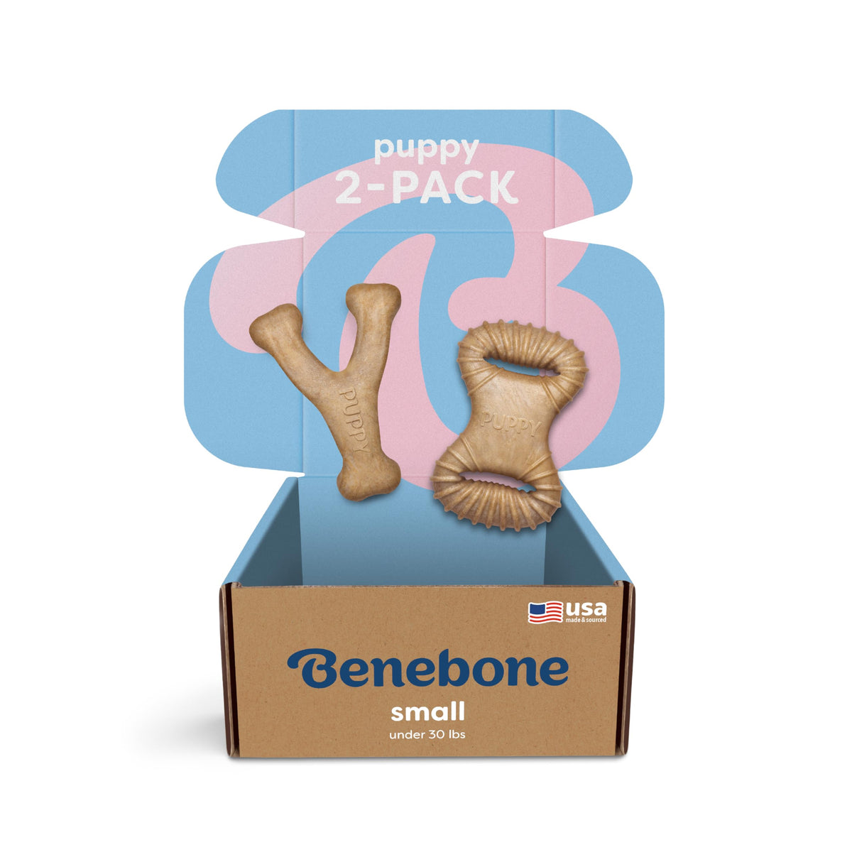 Benebone Puppy 2-Pack Dental Chew/Wishbone Dog Chew Toys, Real Bacon, Small