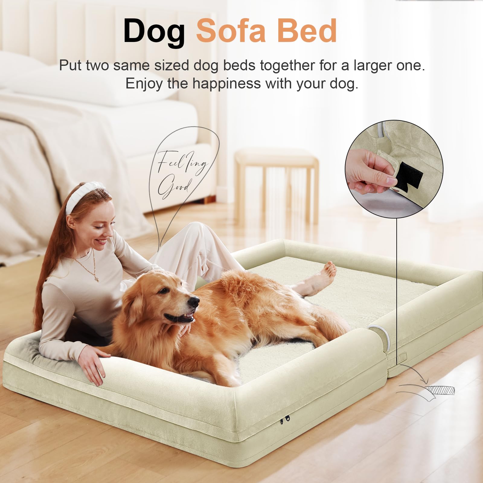 NANUYA Orthopedic Dog Bed for XX-Large Dogs, 44 x 34 Inch, Beige