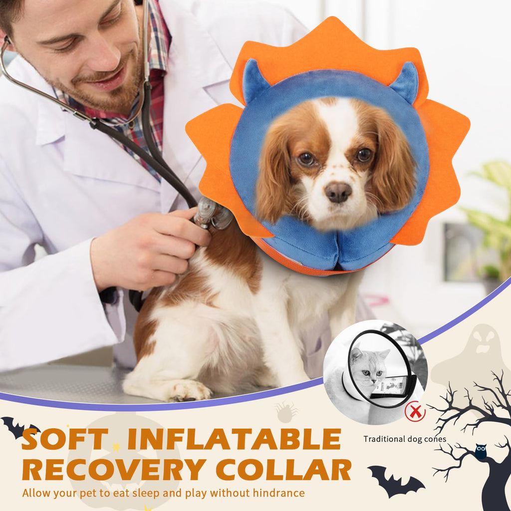 IEUUMLER Inflatable Recovery Dog Collar, Protective Donut Cone, Adjustable Soft Collar for Dog and Cat After Surgery Prevent from Biting & Scratching EU002 - Blue Demon L+