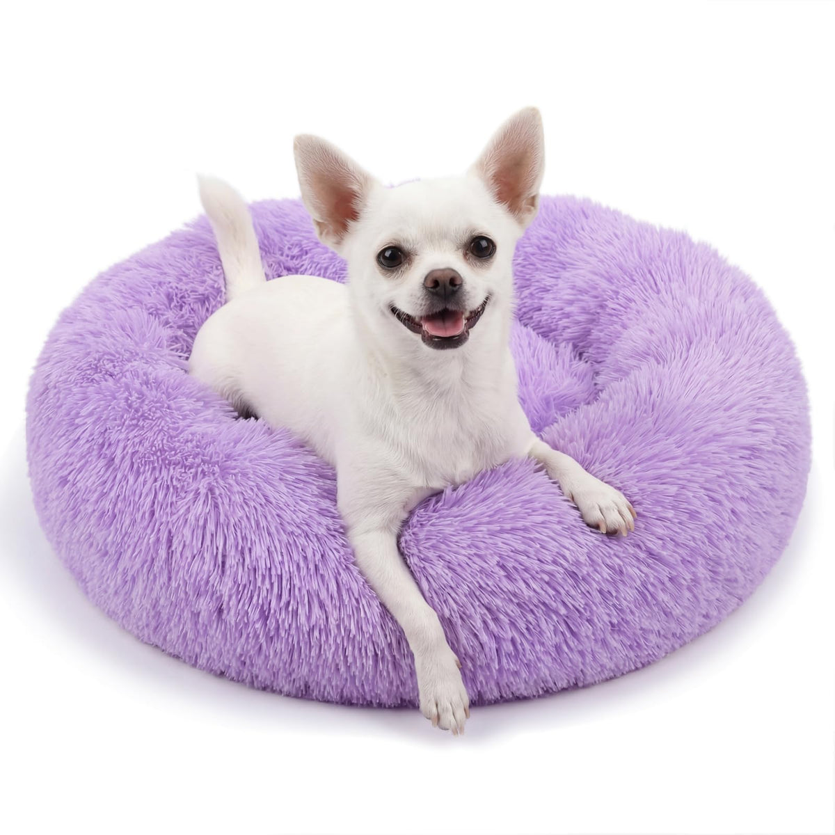 nononfish Round Calming Dog Bed,Plush Donut Pet Bed for Small Dogs