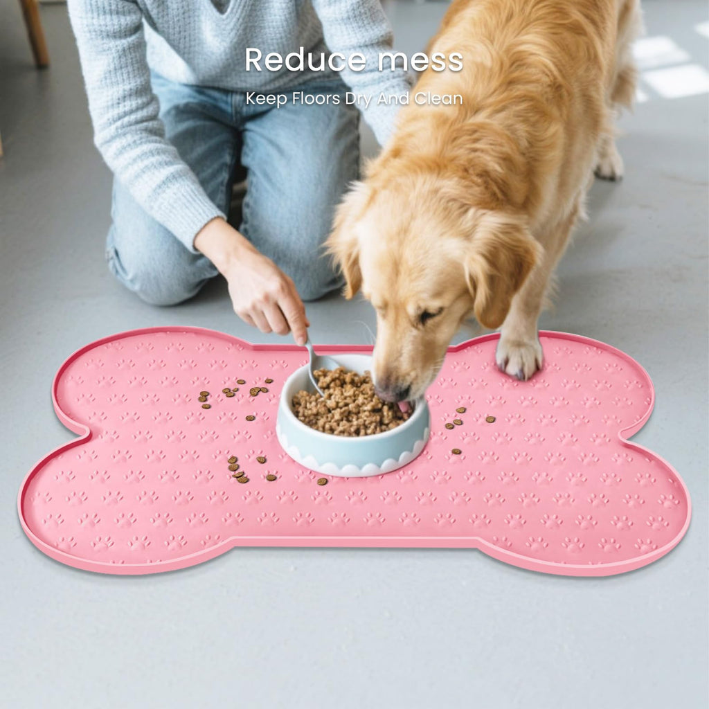 PWTAA Dog Food Mat Anti-Slip Silicone Dog Bowl Mat Thicker Pet Placemat Waterproof Cat Feeder Pad with Raised Edge Puppy Kitten Feeding Mats Suitable Small Medium-Sized Dogs Cats Eating Tray