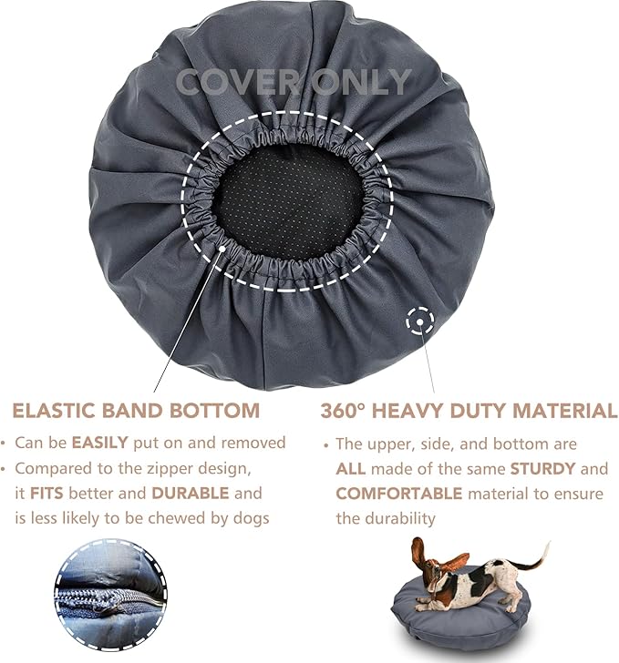 Dog Bed Cover Waterproof Replacement Machine Washable Covers for 36x36 Inch Dog Bed Heavy Duty Scratch Resistant Mattress Protector Pet Bed Round Grey Cover Only