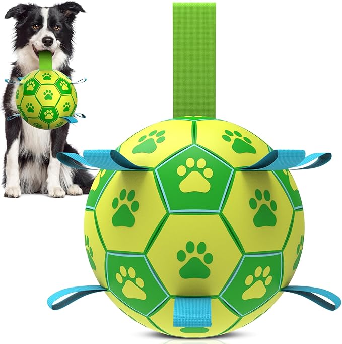 QDAN Dog Toys Balls with Bell Inside, Squeaky Dog Balls for Tug of War, Puppy Birthday Gifts, Dog Water Toys, Ball for Small Dogs(Black Green, 5 inch)
