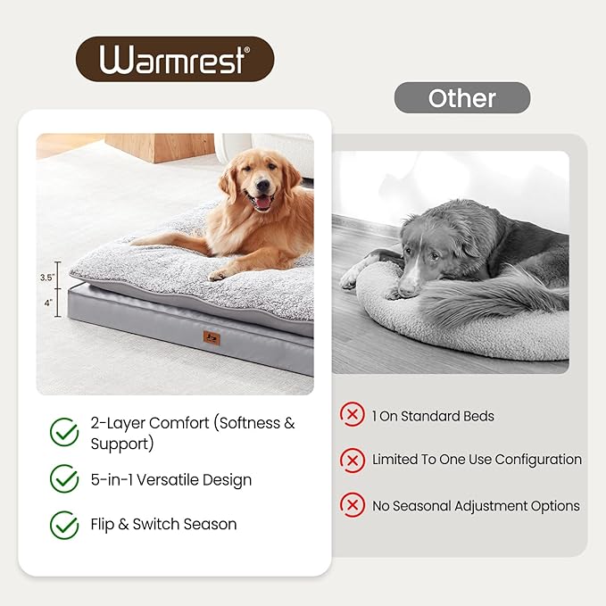 2-Pack Waterproof Dog Bed Large Size Dogs, Plush Cushion & Orthopedic Egg-Crate Foam Mattress for Senior Dogs, Washable Dog Crate Bed with Removable Cover, Light Grey