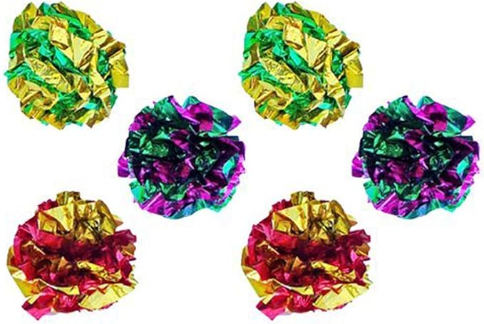 PETFAVORITES Original Mylar Crinkle Balls Cat Toys - 6 Pack