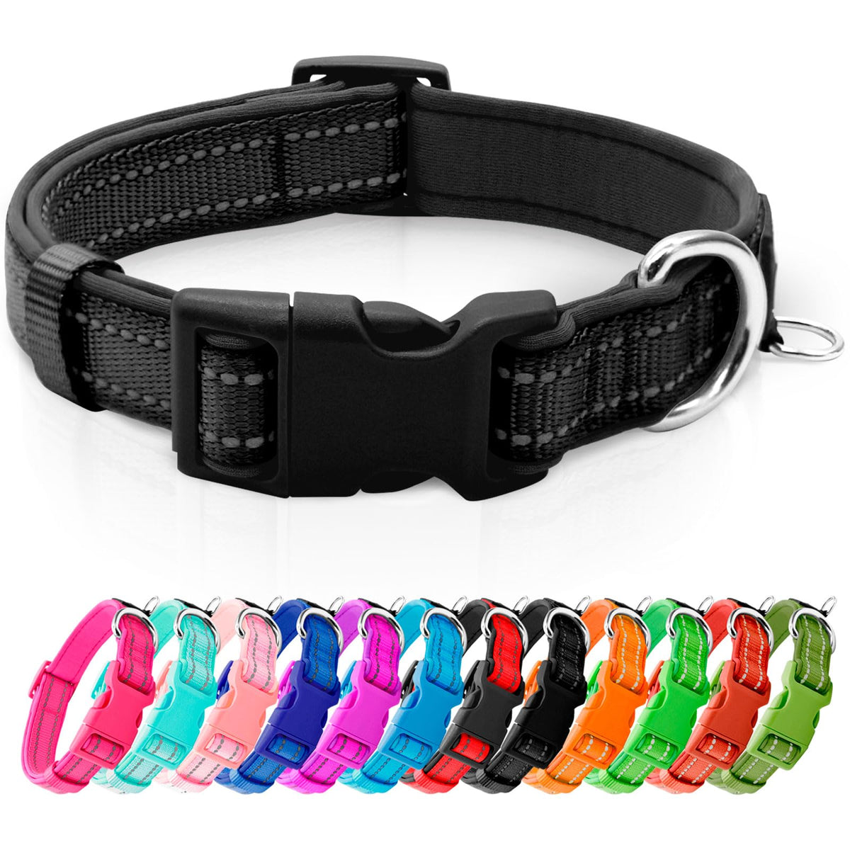 azuza Reflective Dog Collar, Neoprene Padded Puppy Collar, Hot Pink, XS