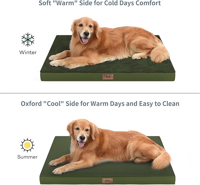 Orthopedic Dog Crate Bed for Extra Large Dogs, XXL Waterproof Comfort Pet Bed with Egg Crate Foam 47x29 Inch, Removable Oxford Cover, Olive Green