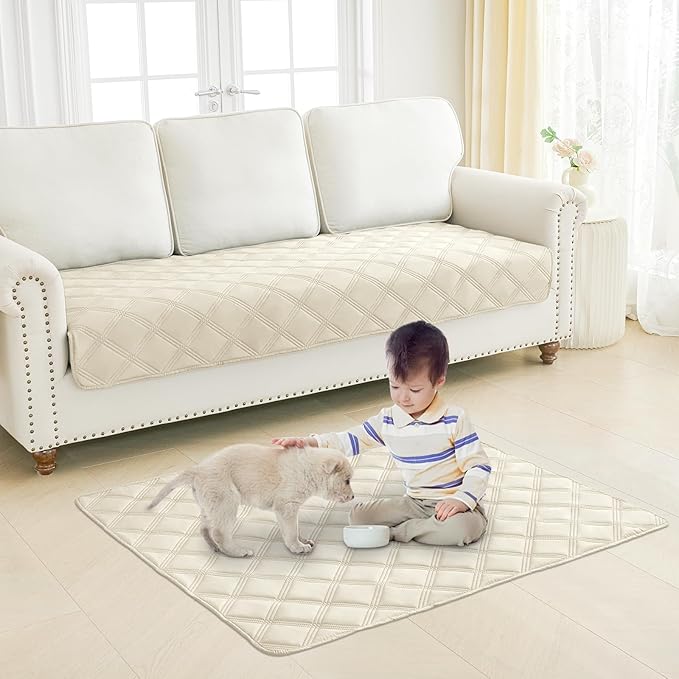 Smiry Waterproof Dog Bed Cover Blanket 40x70, Soft Reversible Pet Blanket, Washable Leakproof Cats Dogs Couch Cover for Sofa, Couch, Furniture, Beige/Beige
