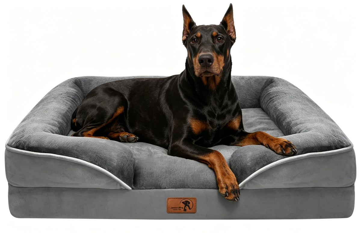 Spotted Play Orthopedic Dog Bed with Sides - Dog Sofa Beds for Extra Large Dogs, Supportive Foam Pet Couch Bed with Washable Removable Cover, Waterproof Lining and Non-Slip Bottom, Grey - XL