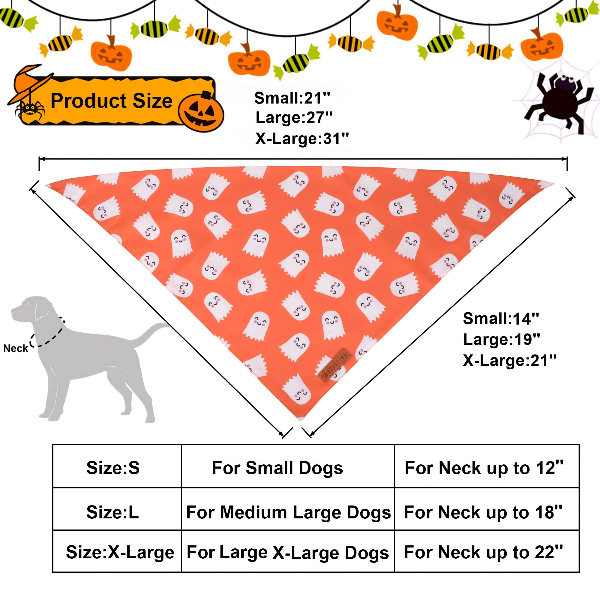 ADOGGYGO Halloween Dog Bandanas, 2 Pack Ghost Pumpkin Dog Scarf, X-Large
