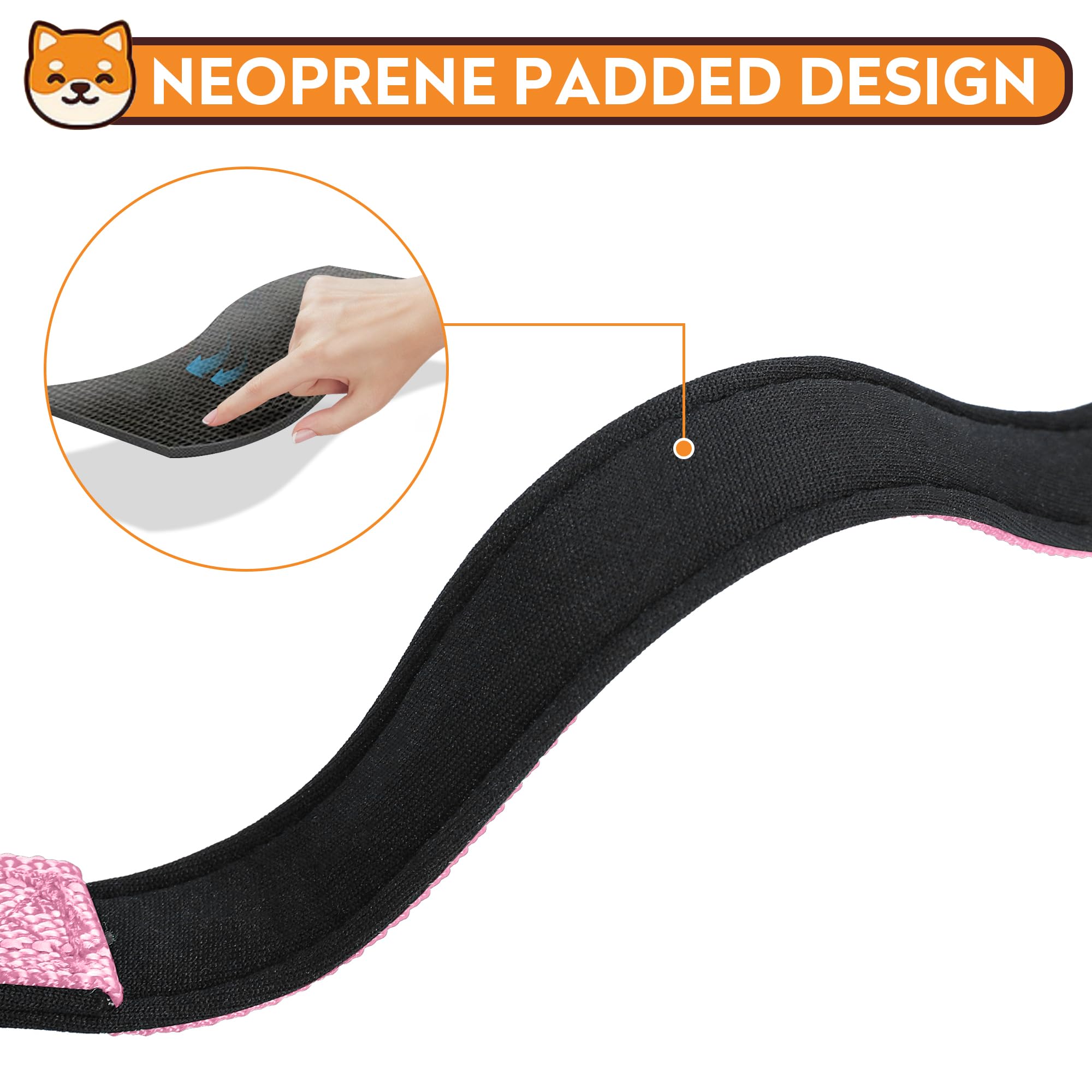 PWOD Reflective Dog Collar, Adjustable Soft Neoprene Padded,Light Pink,S
