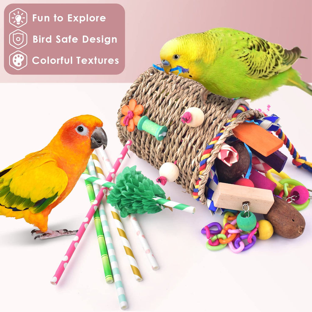KATUMO Bird Toys, Parrot Grass Basket and Shredding Foraging for Parakeets, Cockatiels, Conures, Small and Medium Bird Cage Accessories