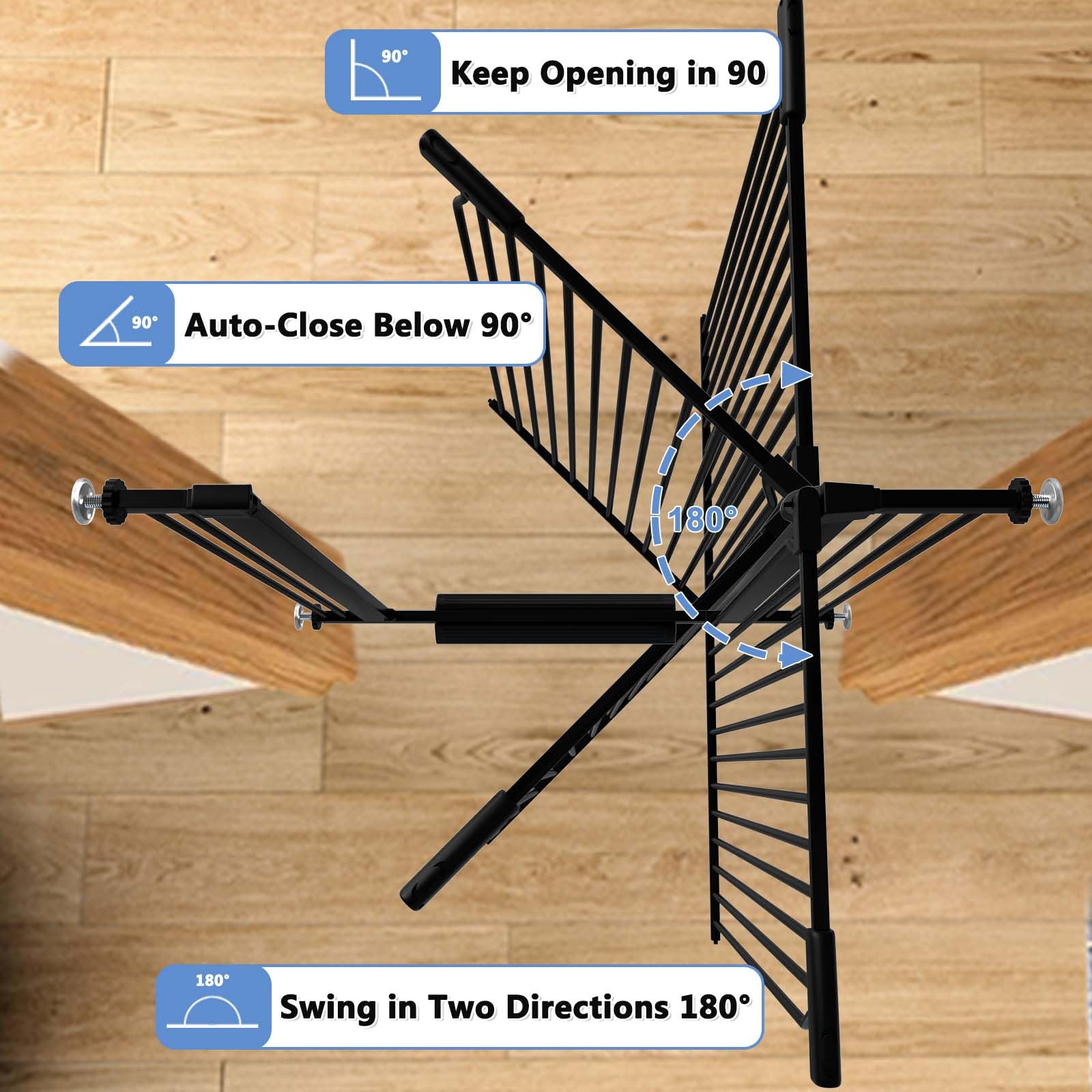 flower frail 40.5" Extra Tall Baby Gate for Stairs, 29.5"-40.5" Extra Wide Dog Gate Indoor for The House, Auto Close Pressure Mounted Safety Child Toddler Gate, Pet Gate for Doorways Kitchen, Black