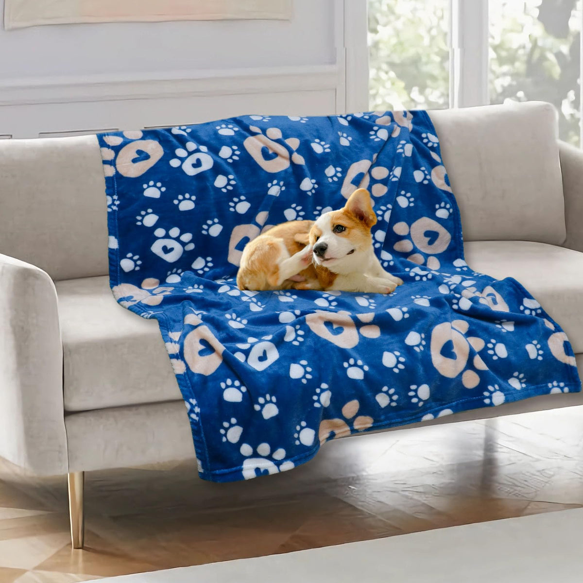 Gowyeg Dog Blanket for Small Medium Dogs 41"x31", Soft Reversible Cute Paw