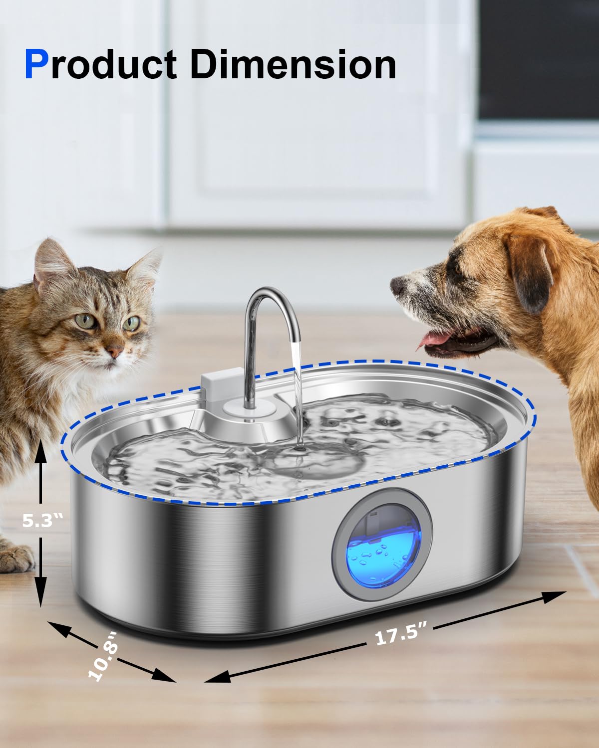 3.4Gal Dog Water Fountain for Large Dogs, 13L Stainless Steel Large Pet Fountain with Deeper & Wider Drinking Area, Automatic Dog Water Bowl Dispenser with Water Window (with 3 Filters)
