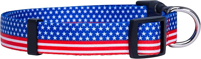 Native Pup American Flag Dog Collar- Red White and Blue- Patriotic Collars for 4th of July, USA- Adjustable Small, Medium, Large Breed Dogs (Medium, Flag II)