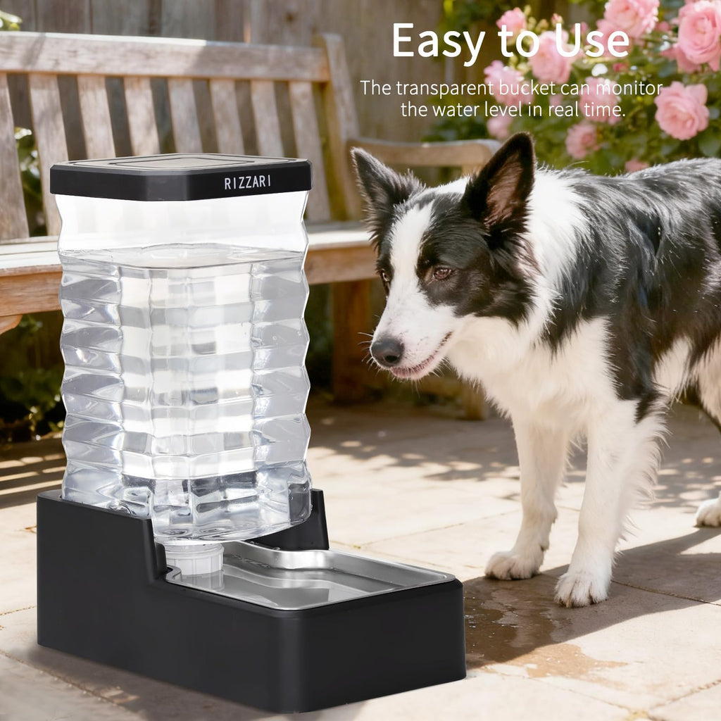 RIZZARI 10L Gravity Dog Water Bowl Dispenser: Wide Mouth Filter-Free Design