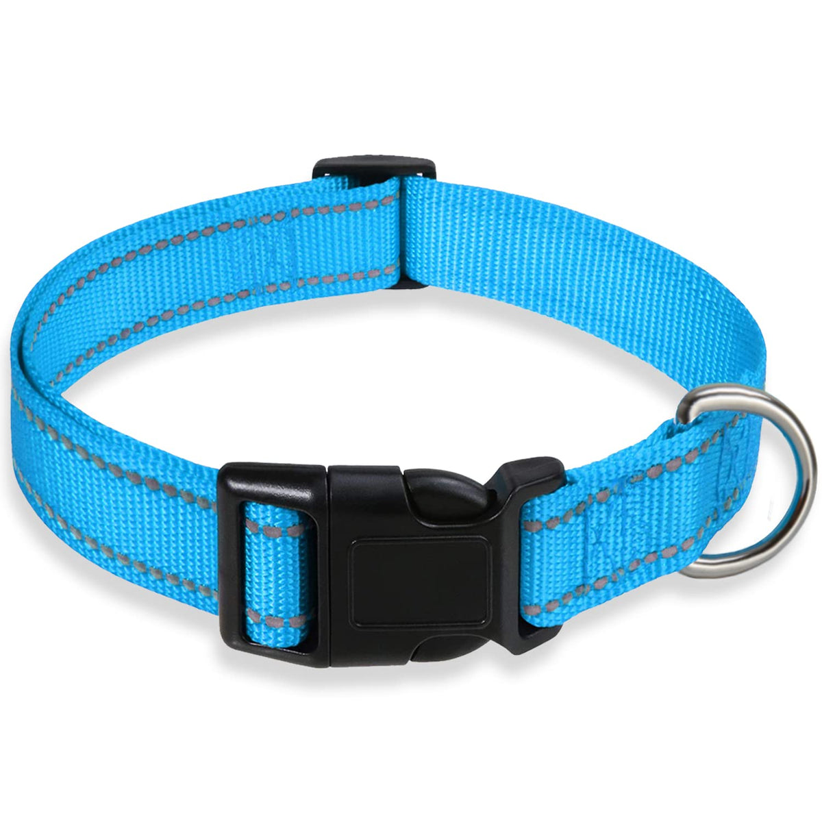 Reflective Dog Collar with Buckle Adjustable Safety Nylon Collars for Small Medium Large Dogs, Light Pink L
