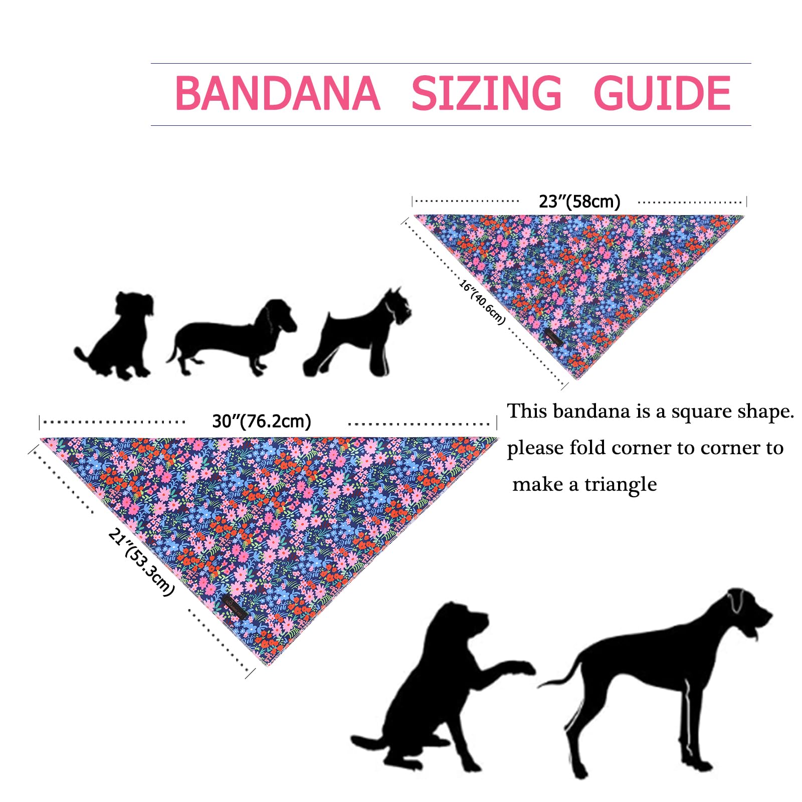ARING PET Floral Dog Bandanas, Blue Pink Orange Flowers Pet Bandana Scarf Triangle Bibs for Puppy Small Medium Large Boy Girl Dogs Cats-L