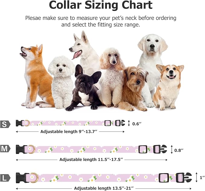 Cotton Handmade Dog Collar Cute and Distinctive Patterns White Flower with Pendant for Girl Boy Dogs Collars L