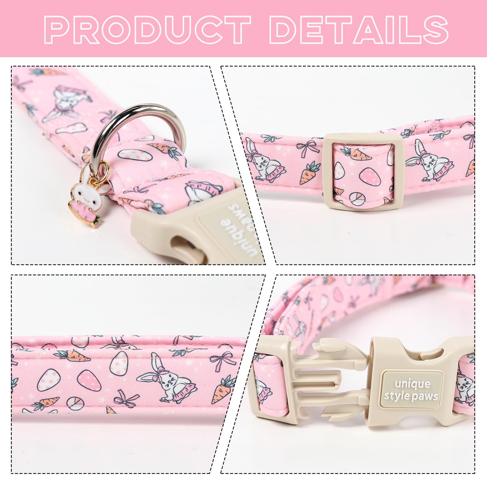 Unique style paws Dog Collar Plastic Buckle with Pendant Puppy Collar for Easter Carrot Rabbit for Small Medium Large Boys Girls Dogs