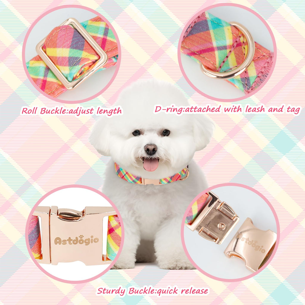 Astdogio Cotton Dog Collar, Soft Adjustable Dog Collars for Small Dogs, Multi-Color Plaid Dog Collar for Small Medium Large Dogs, Cute Dog Collars Perfect for Girl or Boy Dog Collars-S