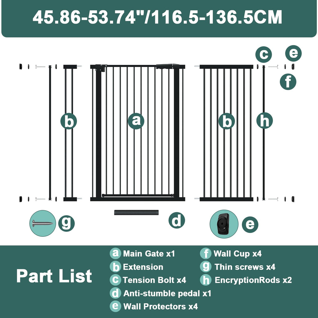 AiWMGL 40.55" Tall, 45.86-53.74 Inch Wide, 1.37" Ultra Narrow Spacing Dog Pet Baby Gate Indoor for Doorway Hallway, Pressure Mounted 46 47 48 49 50 51 52 53 Inches Wide Black