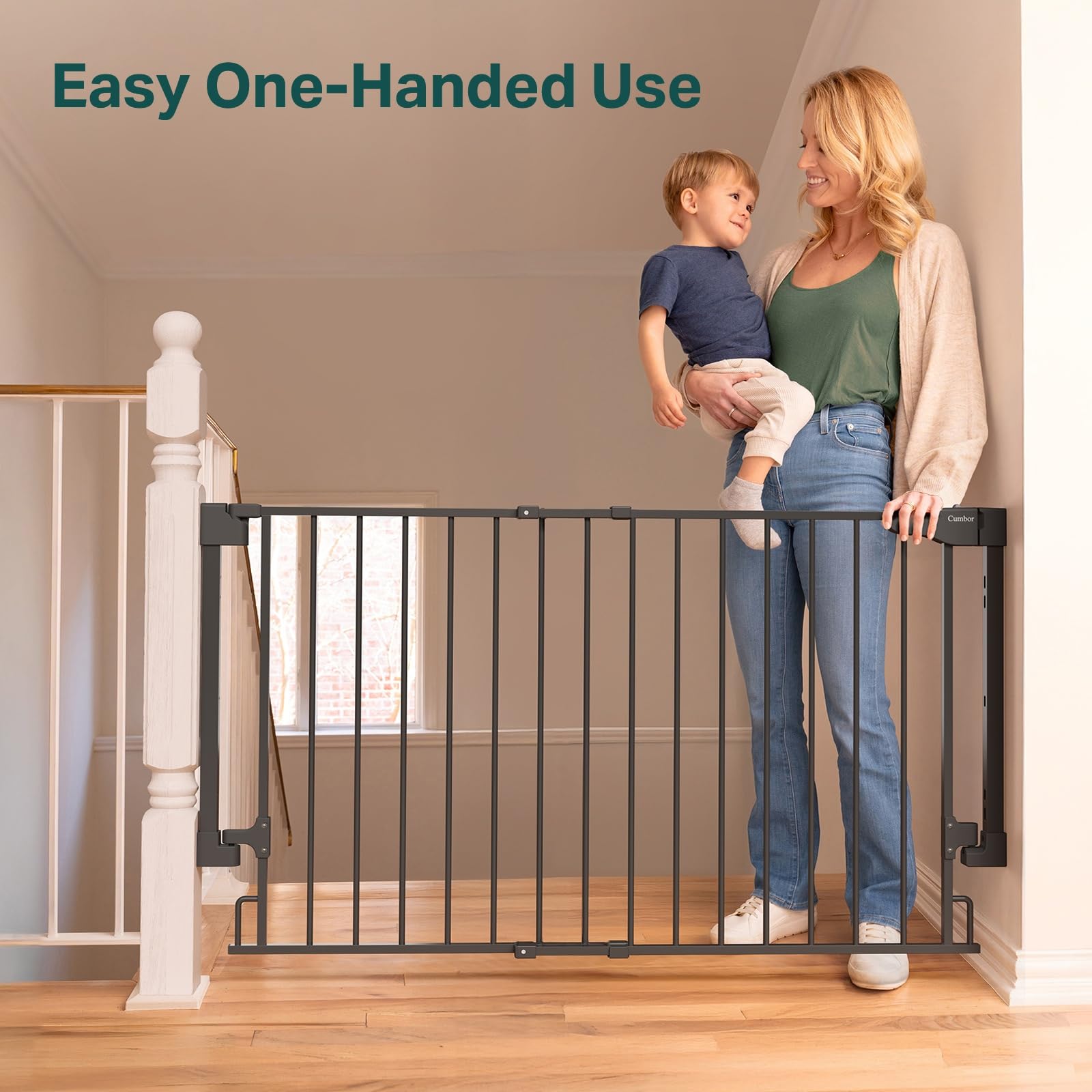 Cumbor Expandable 31.6-48" No Bottom Bar Baby Gate for Stair, Wide Dog Gate