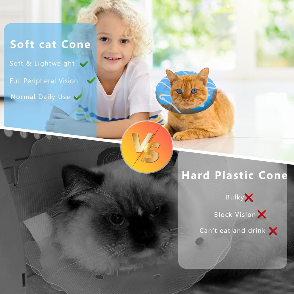 Seyezo Cat Cone Collar Soft, Adjustable Cat Recovery Cone, Waterproof Blue