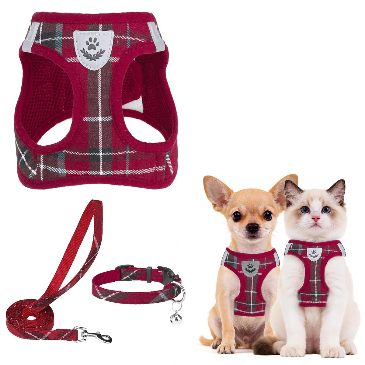 PUPTECK Christmas Dog Harness, Collar and Leash Set No Pull for Small Sized