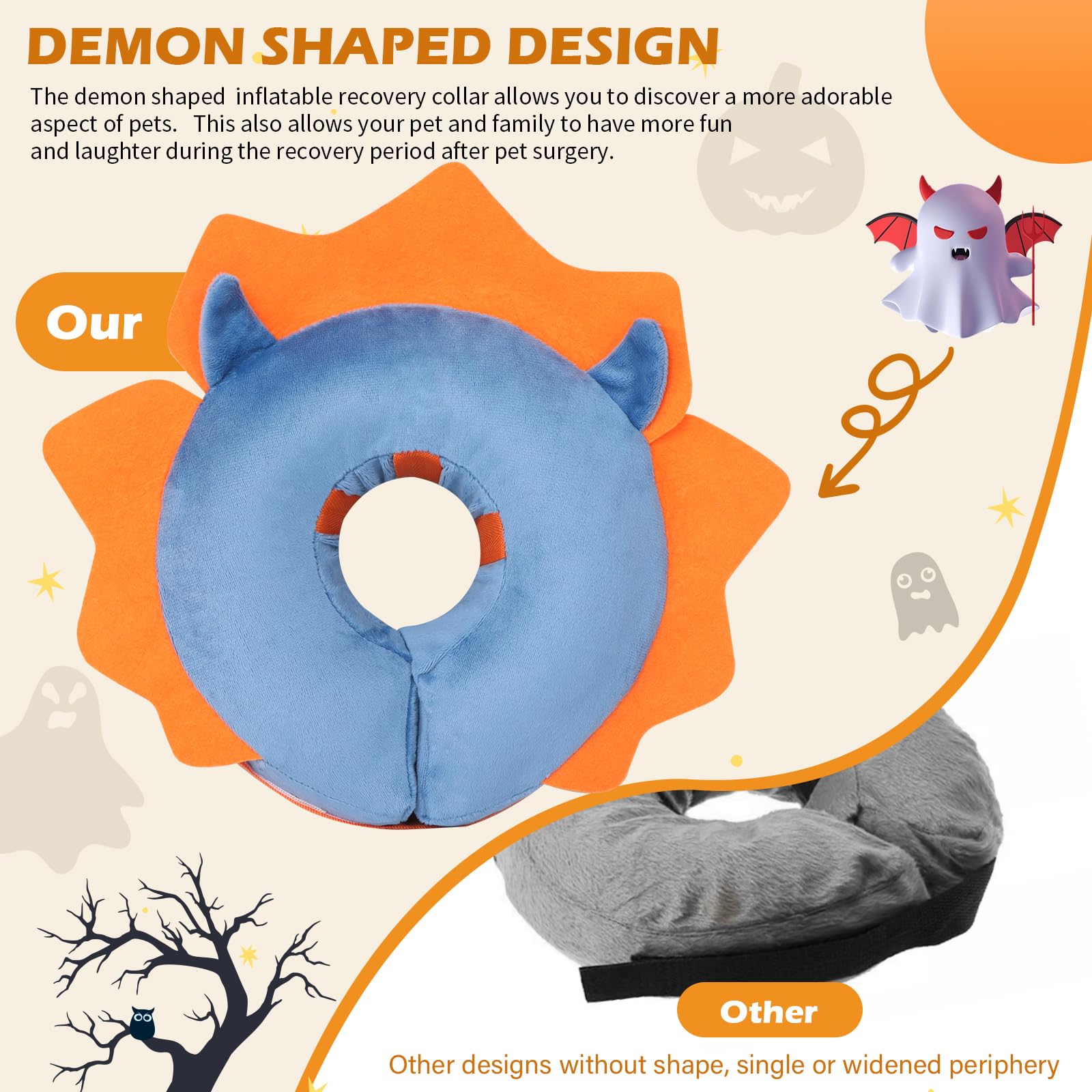 IEUUMLER Inflatable Recovery Dog Collar, Protective Donut Cone, Adjustable Soft Collar for Dog and Cat After Surgery Prevent from Biting & Scratching EU002 - Blue Demon L+