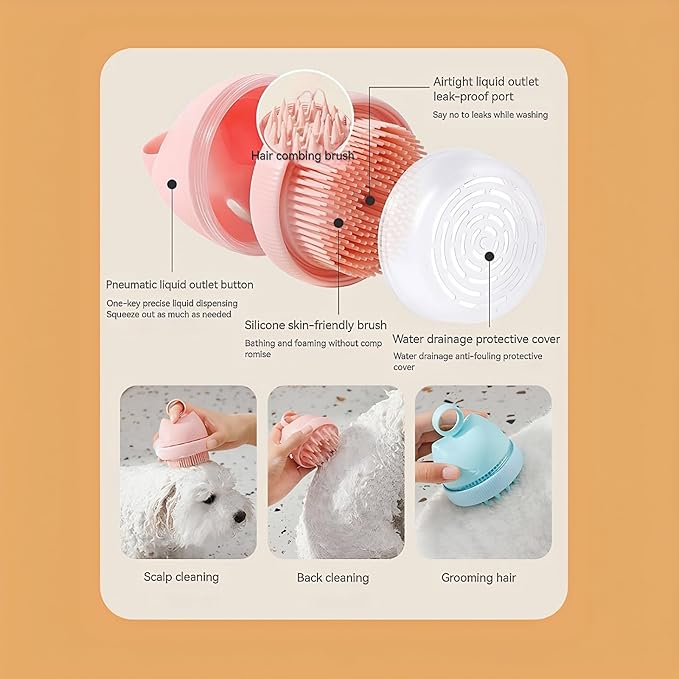Silicone Cat Bath Brush, Pink