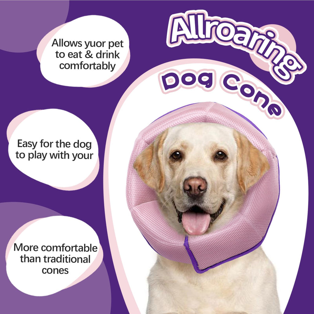 Allroaring Adjustable Dog Cone for Spay, Comfy Recovery Collar Purple L